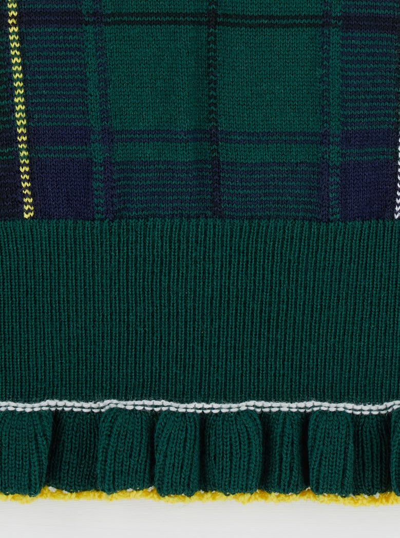 green crew neck sweater with tartan pattern by Selfnex