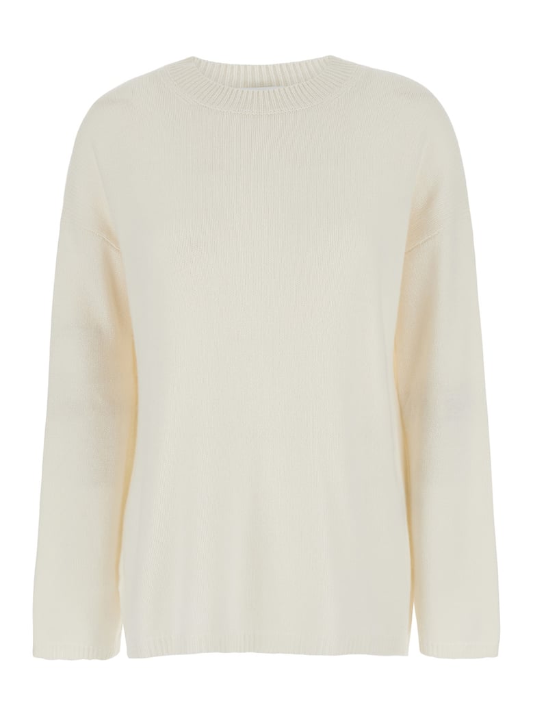 white cashmere relaxed crewneck sweater by Selfnex