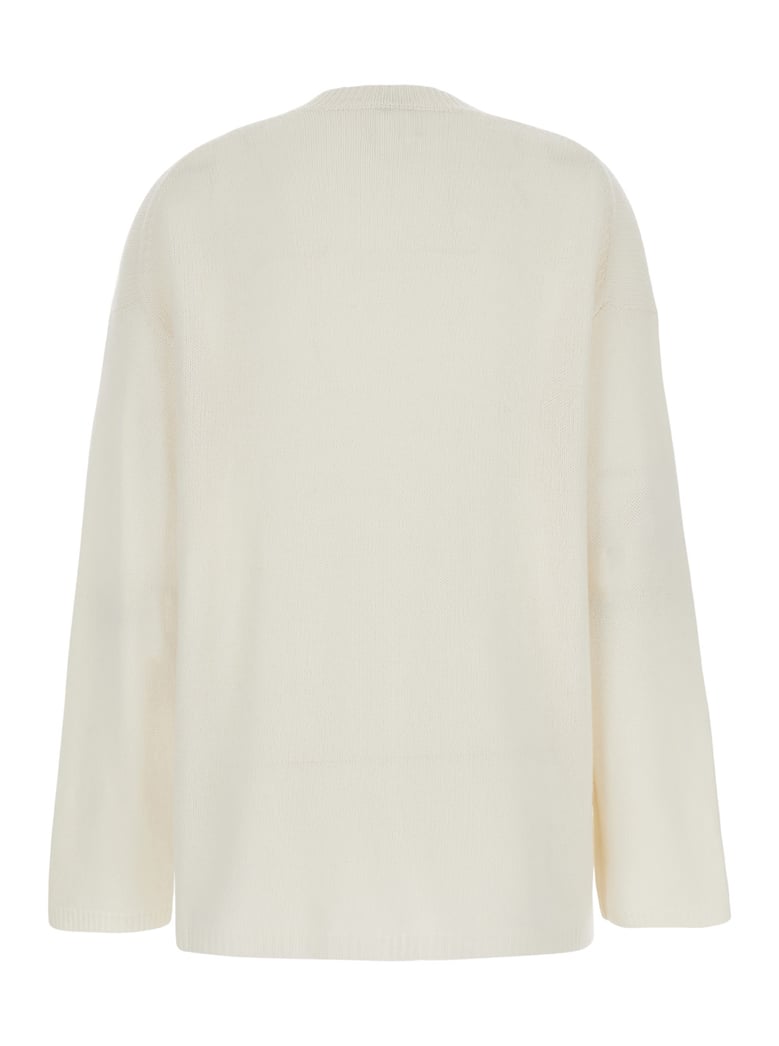 white cashmere relaxed crewneck sweater by Selfnex