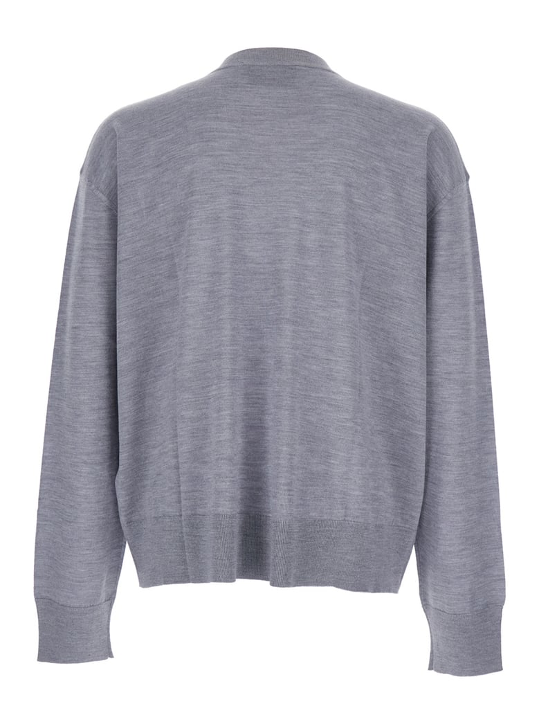 grey crew neck sweater with embroidered logo by Selfnex