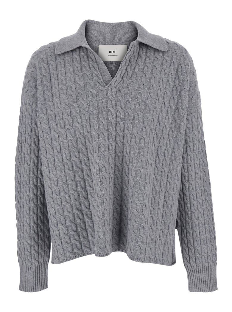 grey polo shirt with woven design by Selfnex