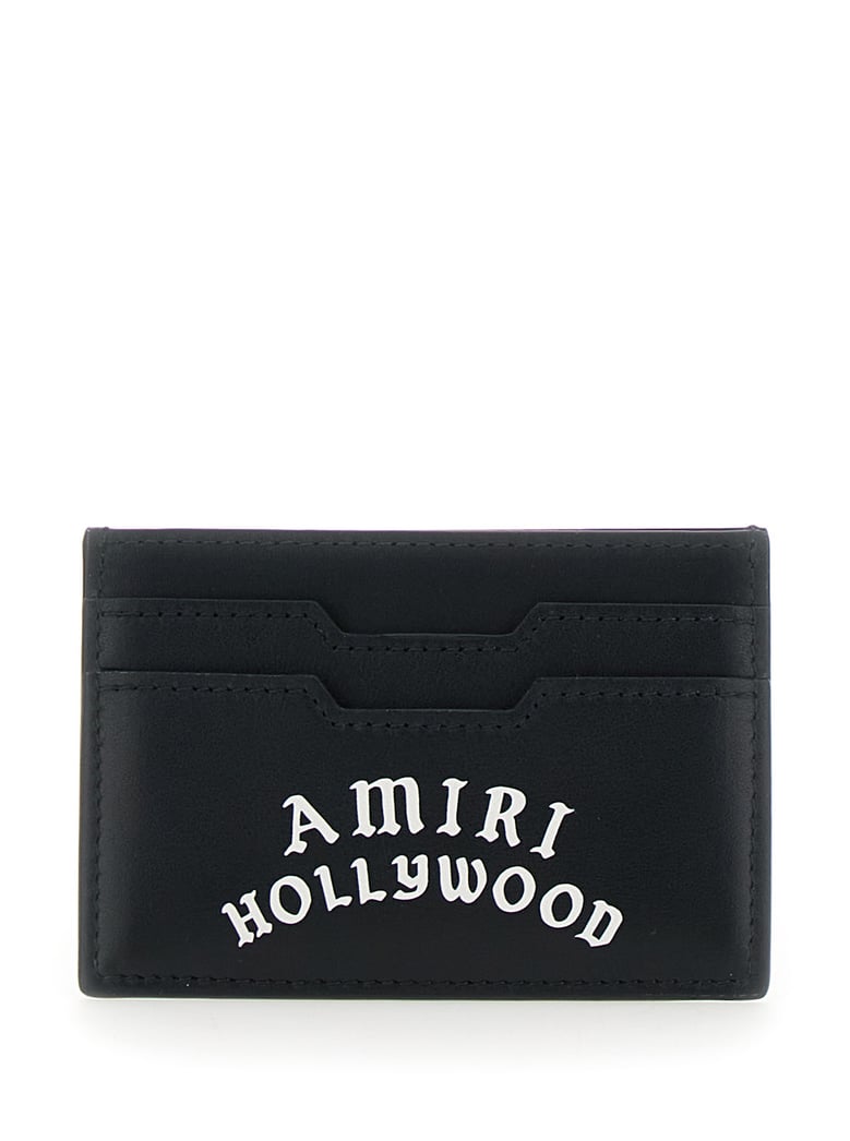 black leather card holder with logo details by Selfnex