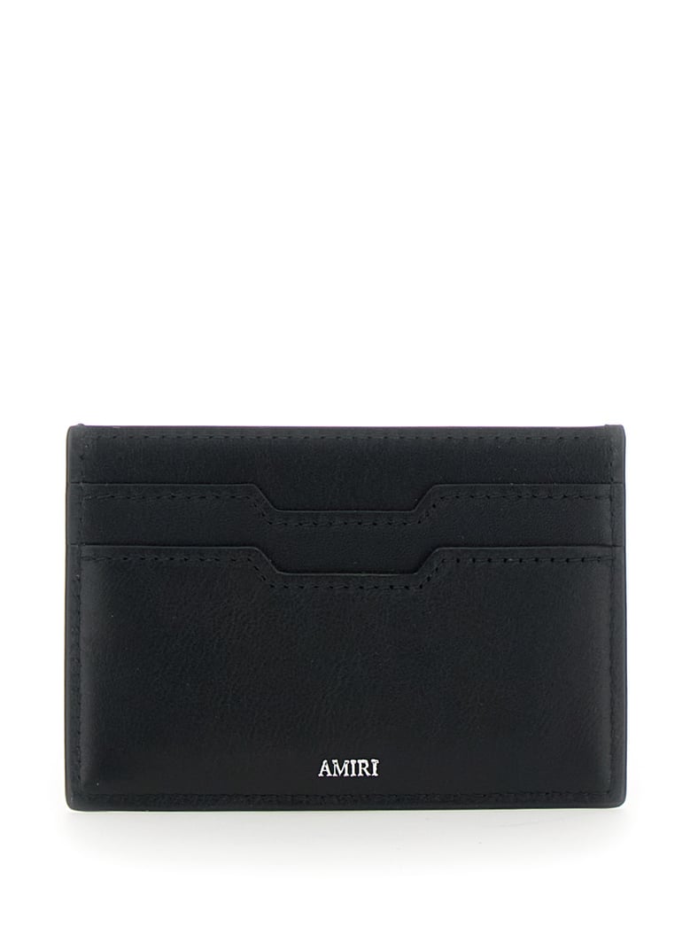 black leather card holder with logo details by Selfnex