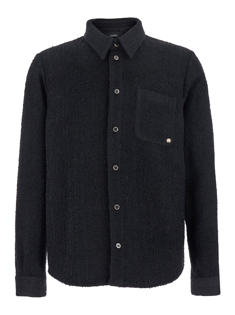 black shirt with classic collar and logo plaque by Selfnex