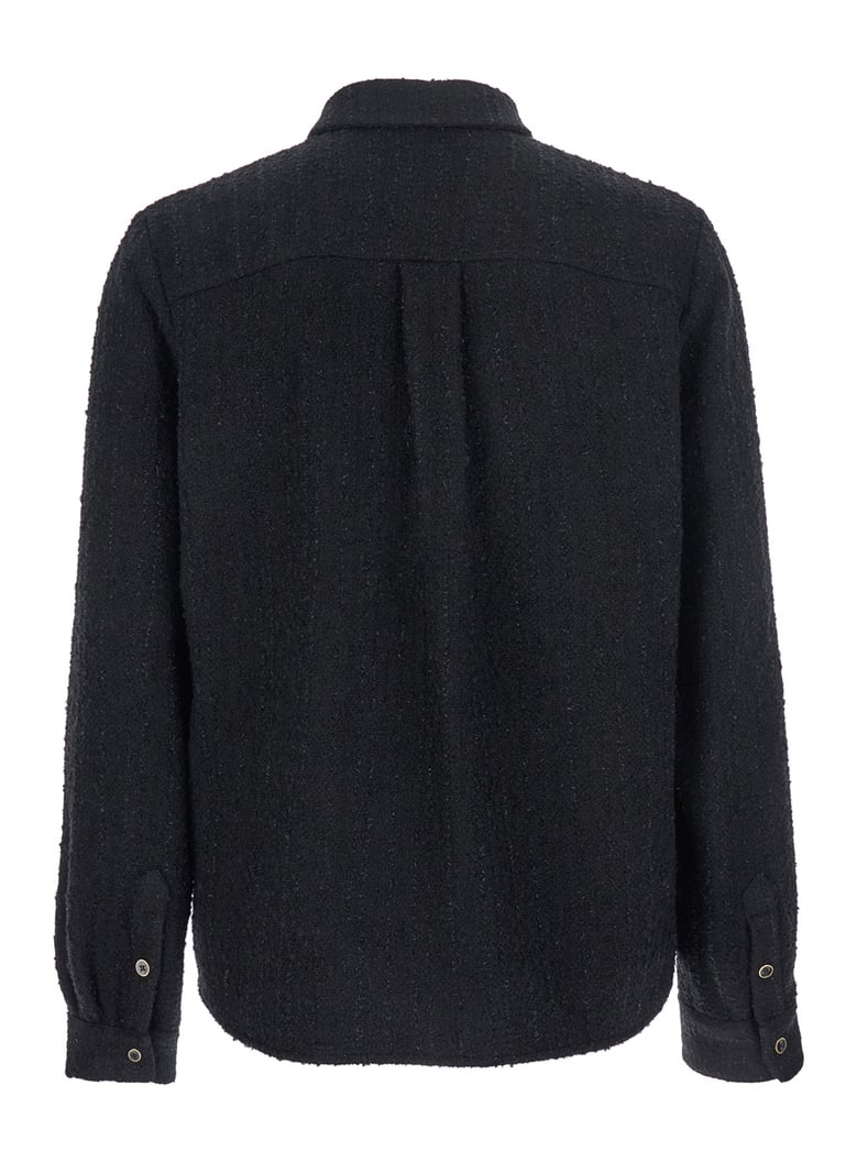 black shirt with classic collar and logo plaque by Selfnex