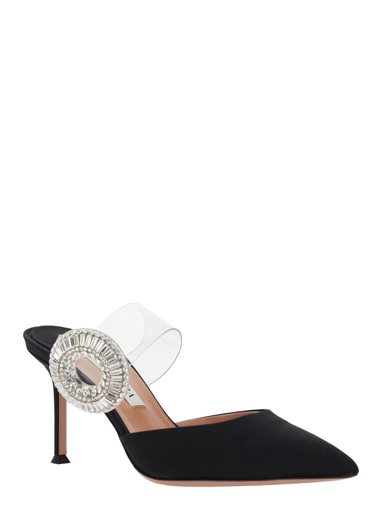black slingback mules with crystals by Selfnex