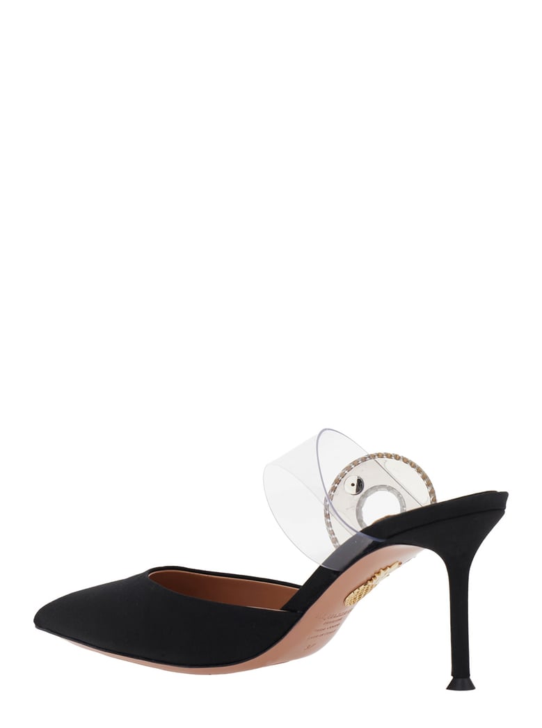 black slingback mules with crystals by Selfnex