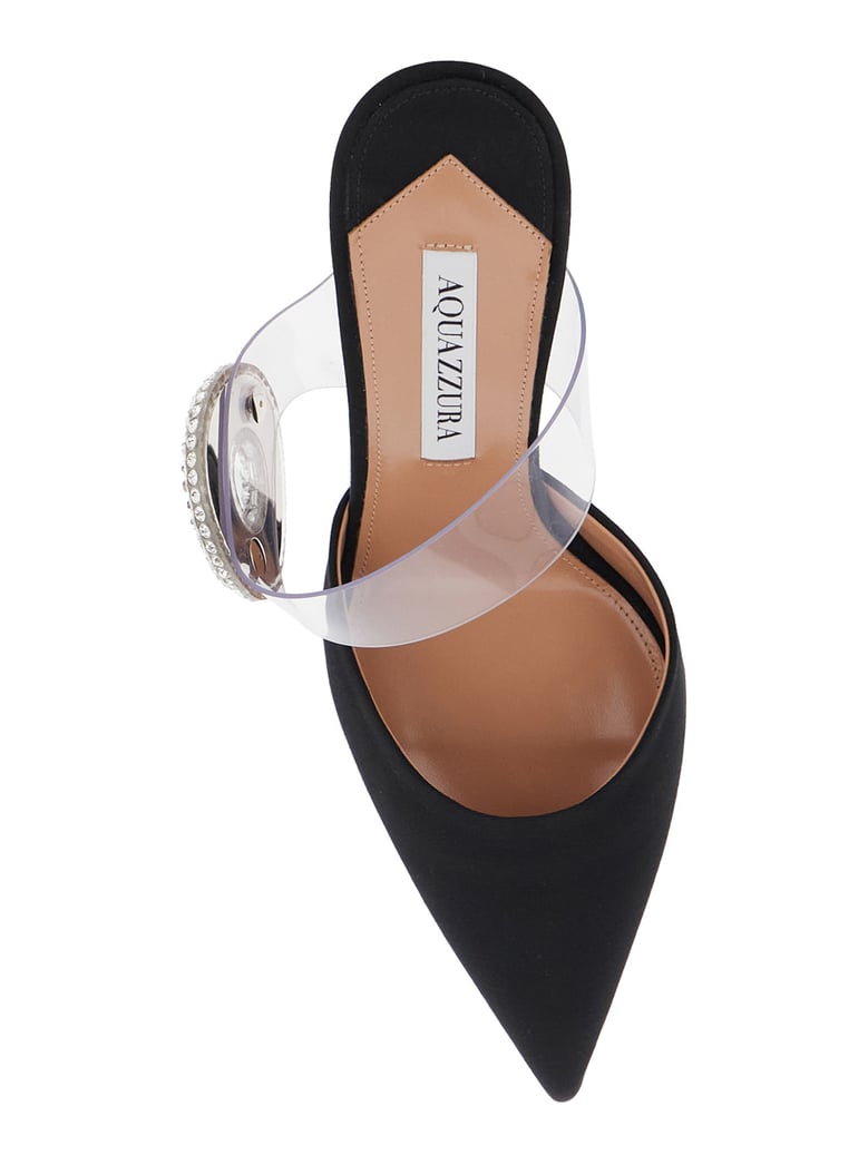 black slingback mules with crystals by Selfnex