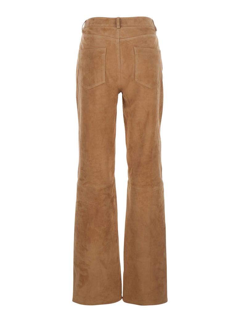 beige suede trousers with belt loop by Selfnex