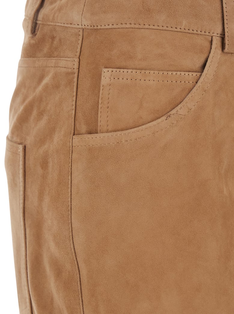 beige suede trousers with belt loop by Selfnex