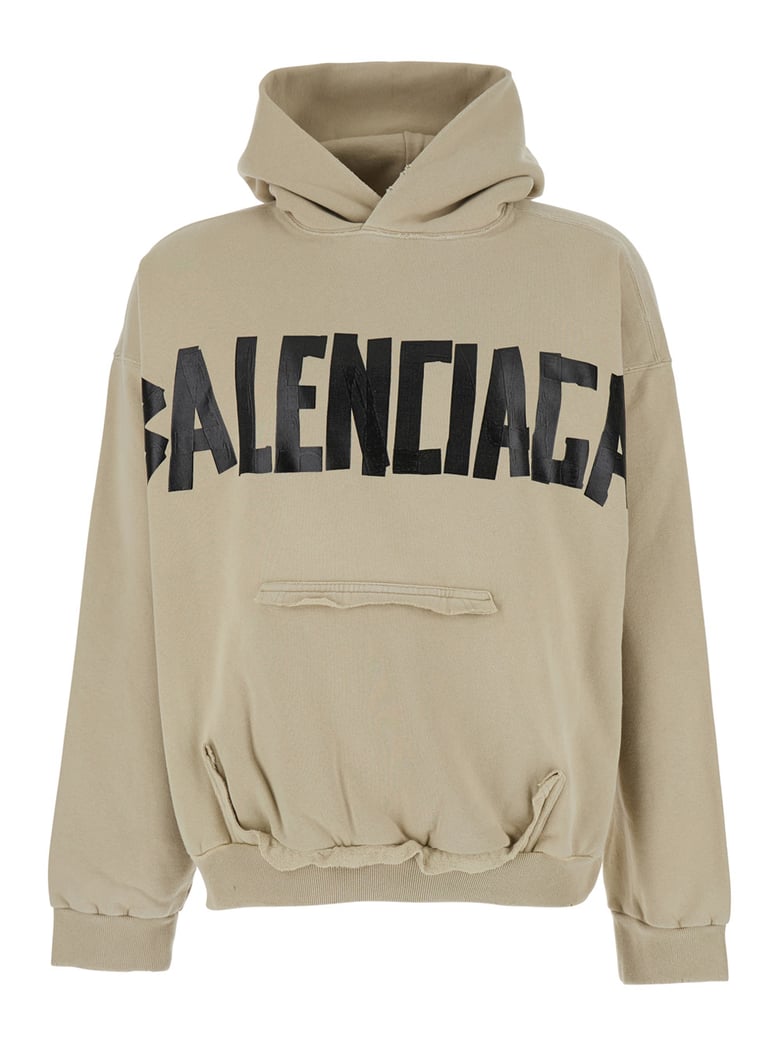 beige hoodie with logo lettering by Selfnex