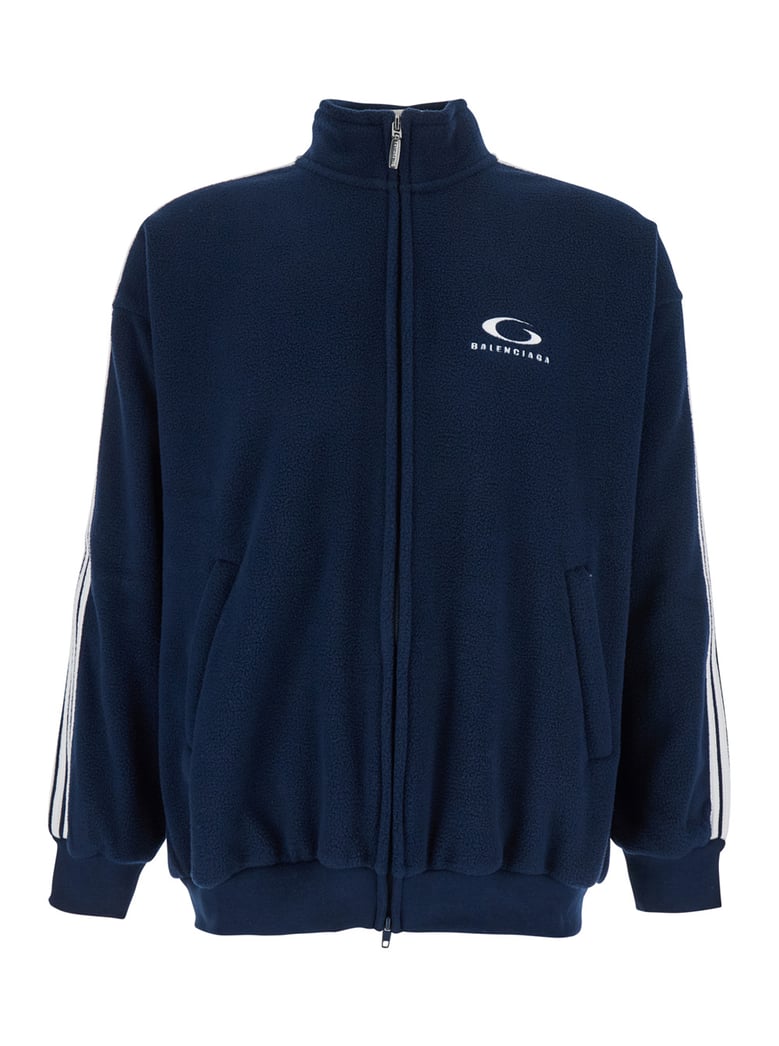 blue sweatshirt with logo and striped detail by Selfnex