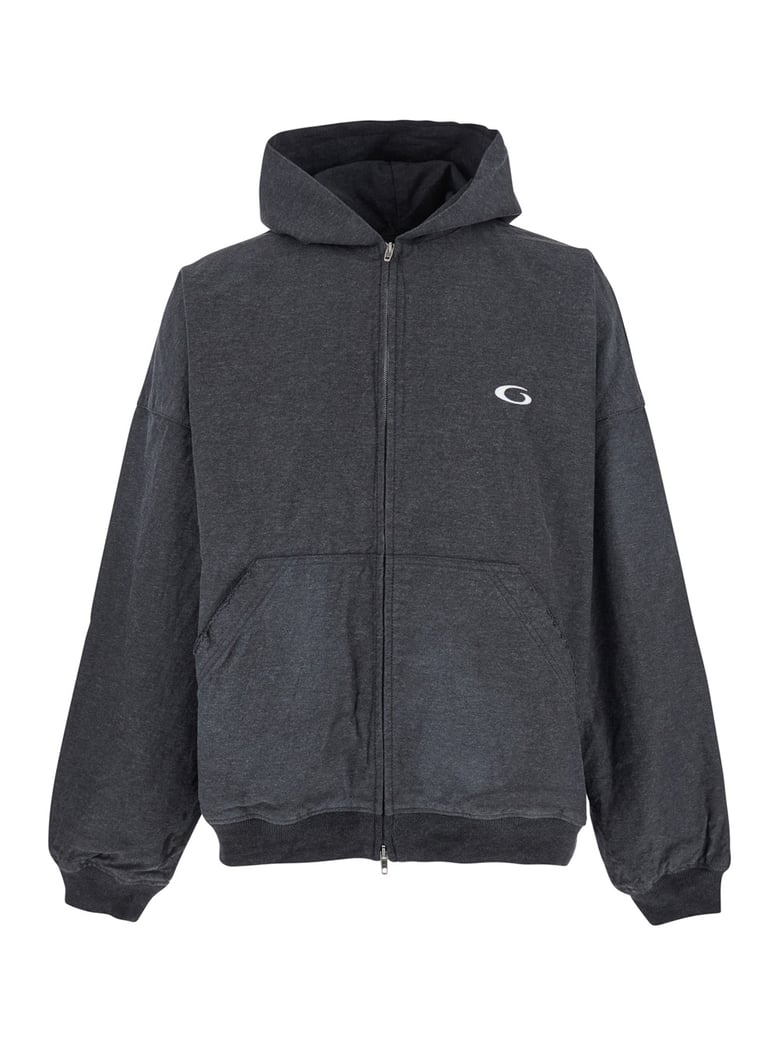 grey sweatshirt with hood and logo detail by Selfnex