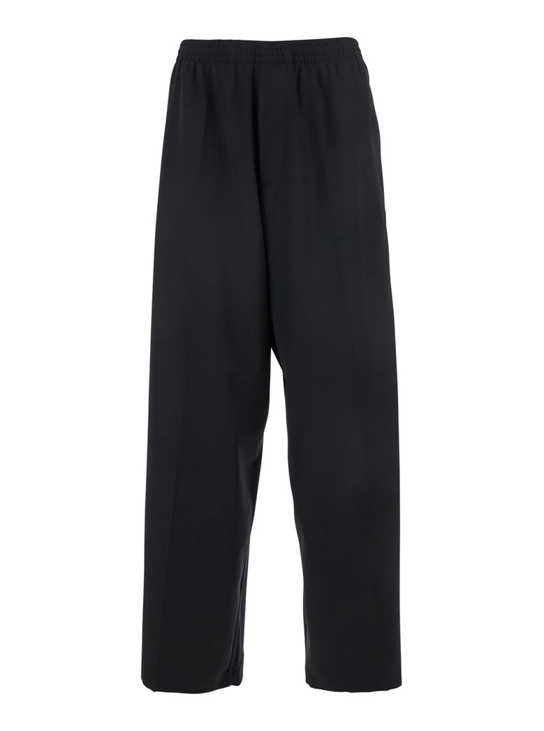 black wool pants with elastic waist by Selfnex