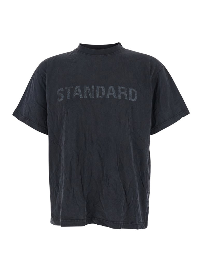 black crewneck t-shirt with logo print by Selfnex