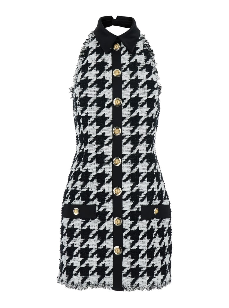 halterneck mini dress with houndstooth motif by Selfnex