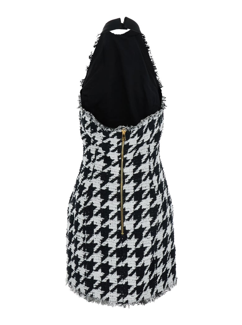 halterneck mini dress with houndstooth motif by Selfnex