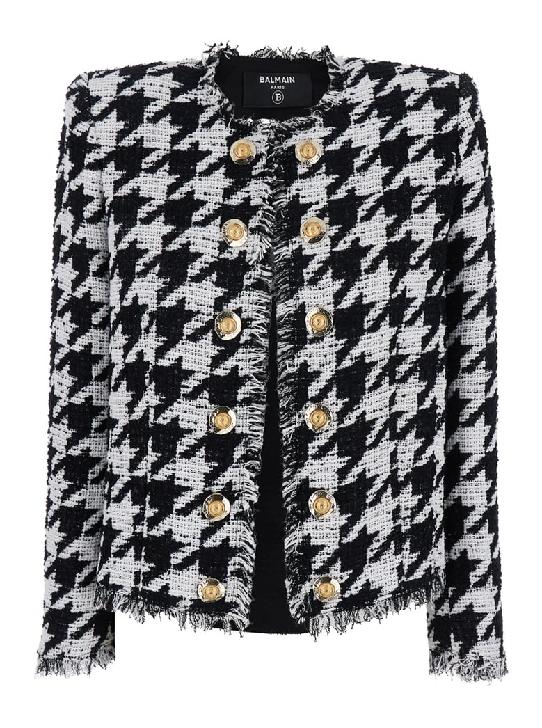 black and white jacket with check motif by Selfnex