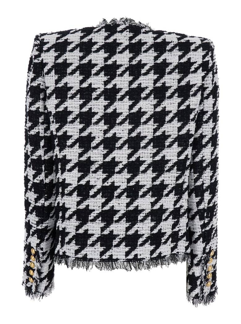 black and white jacket with check motif by Selfnex