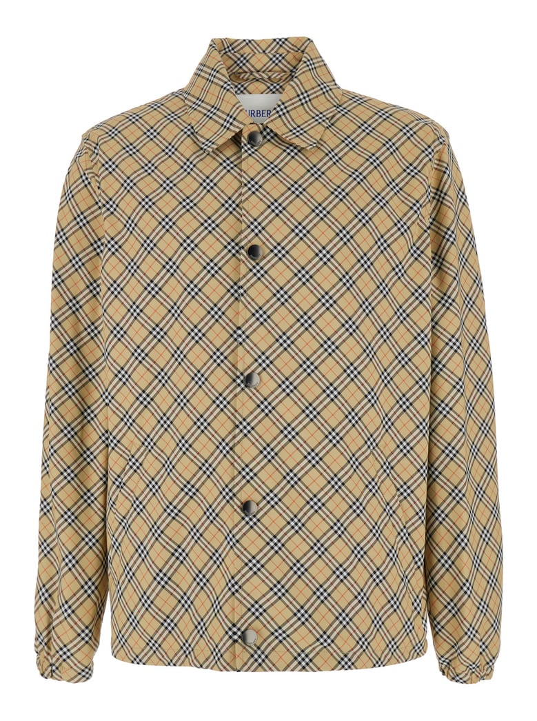 beige jacket with classic collar and check motif by Selfnex