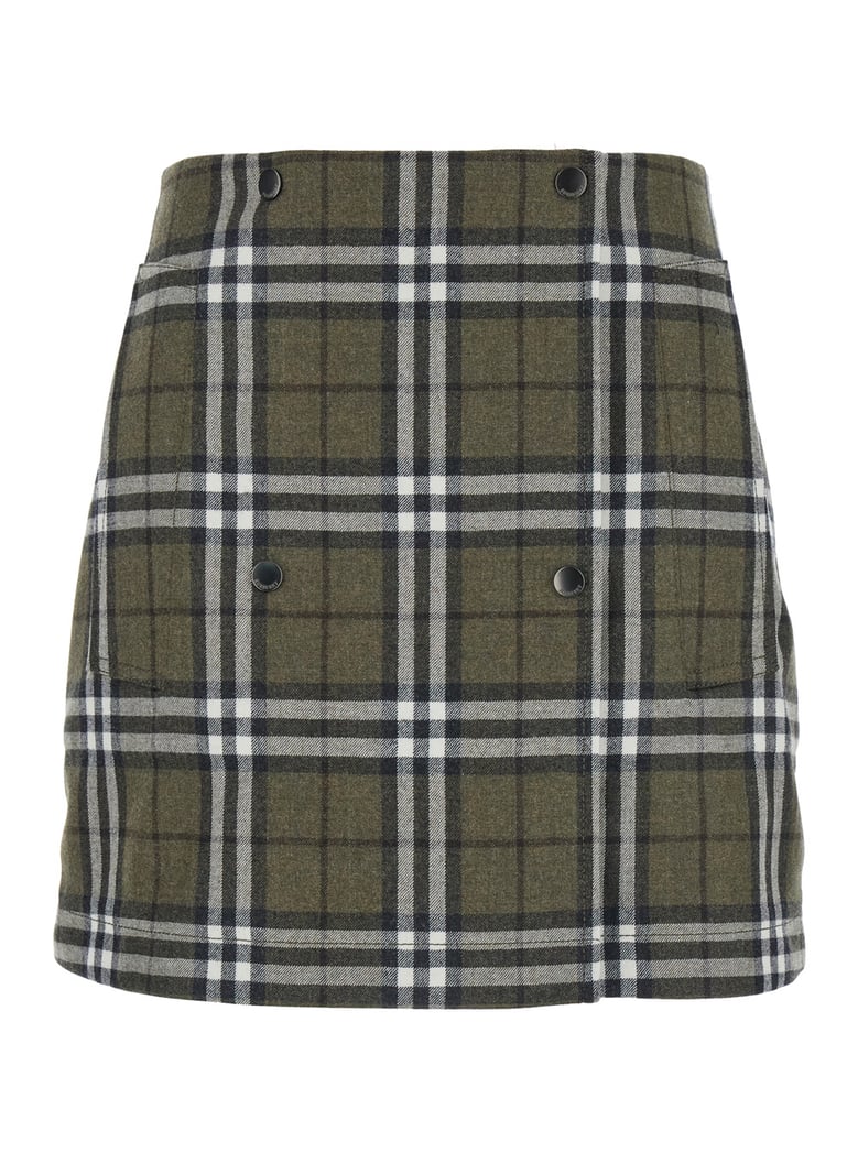 green virgin wool skirt with check motif by Selfnex