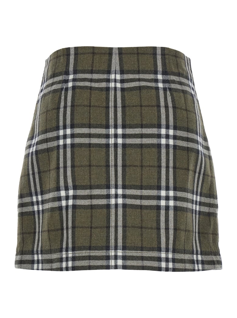 green virgin wool skirt with check motif by Selfnex