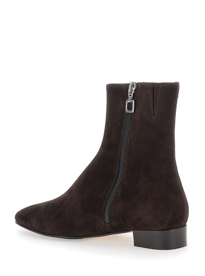 brown boots with logo embroidery and side zip by Selfnex