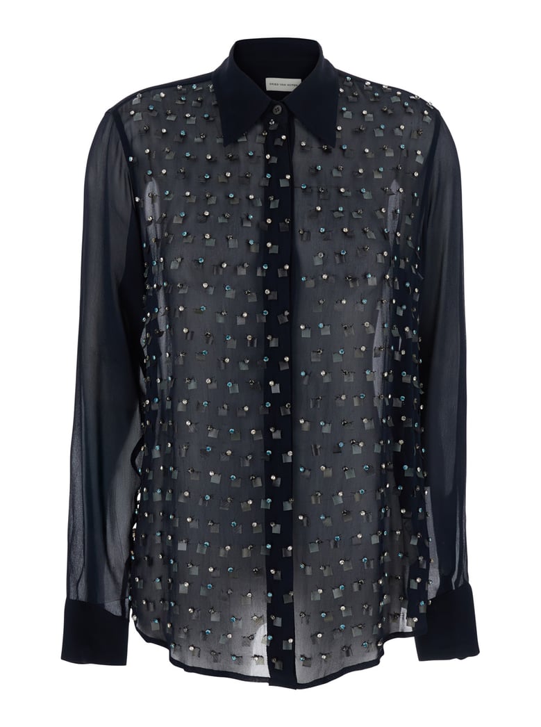 blue shirt with crystal application by Selfnex