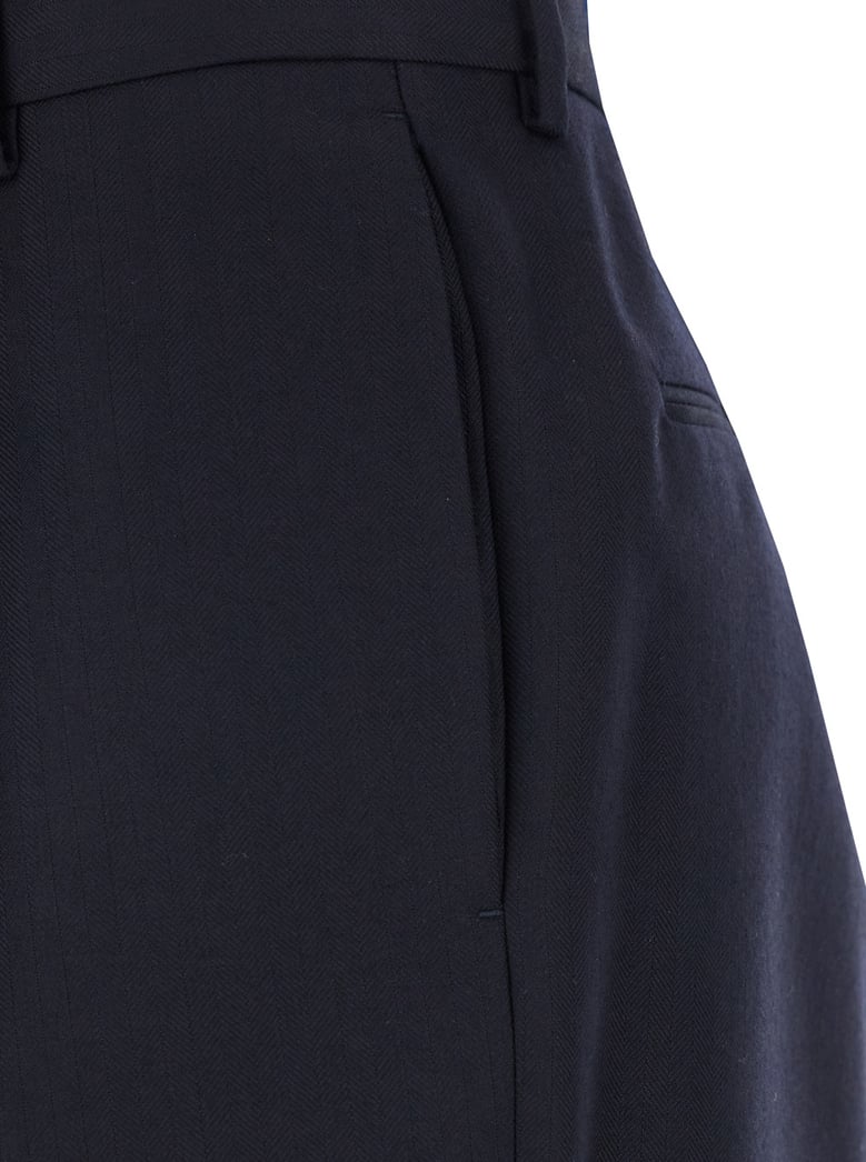 blue wide leg wool pants with pockets by Selfnex