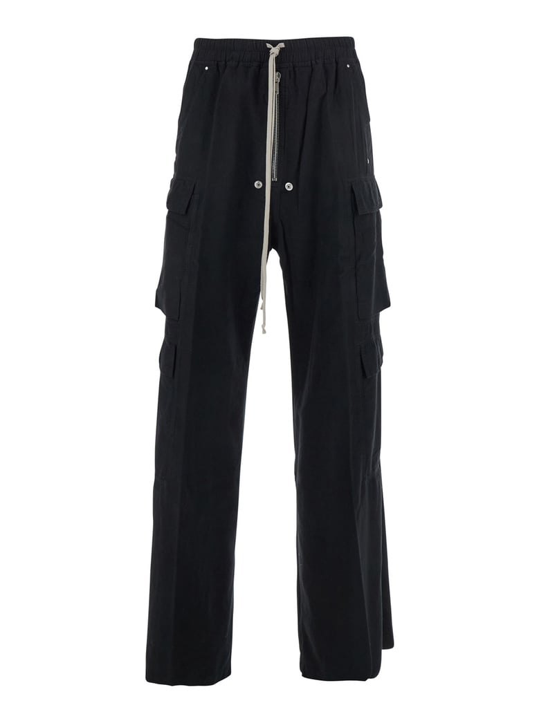 black cargo pants with drawstring waist by Selfnex