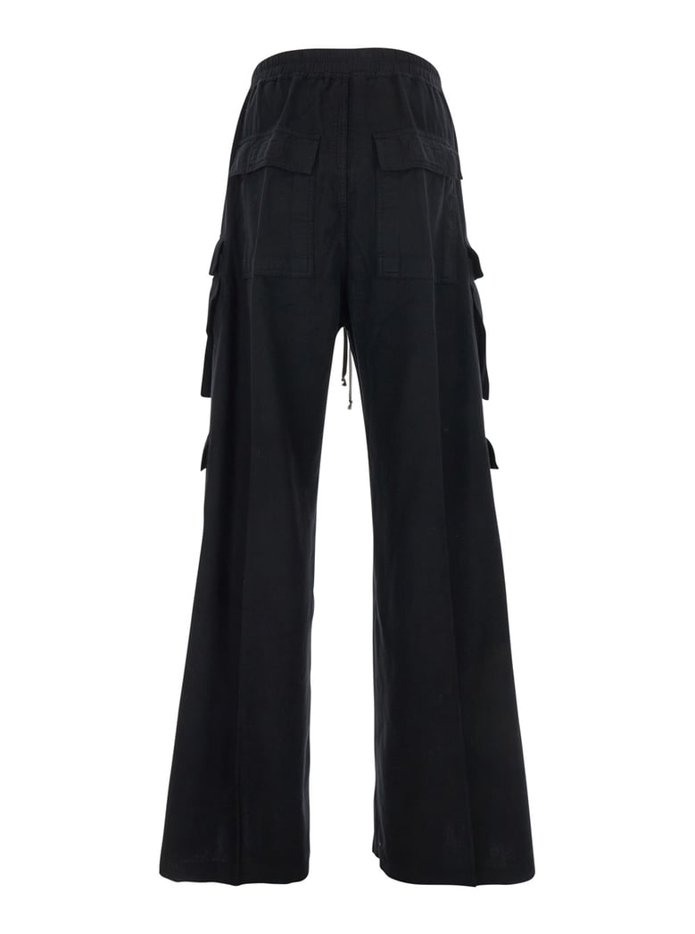 black cargo pants with drawstring waist by Selfnex