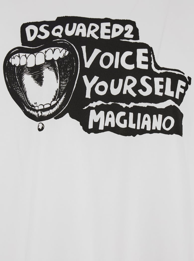 white crewneck t-shirt with maxi print by Selfnex