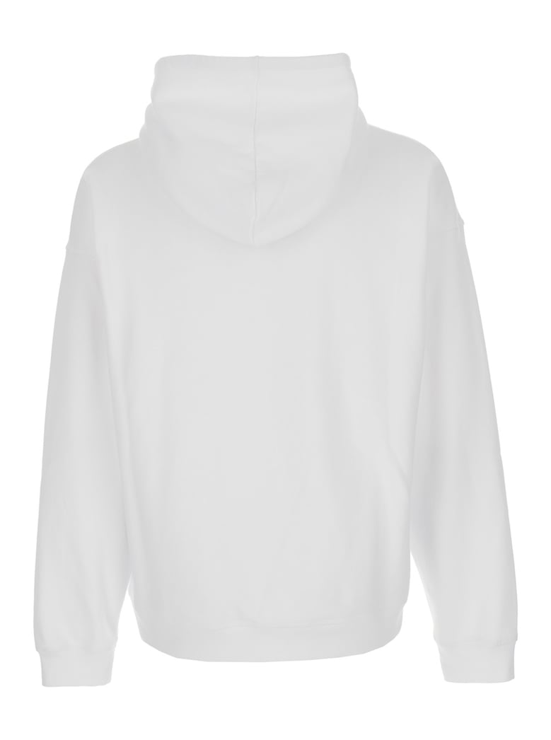 white hoodie with drawstring hood and maxi print by Selfnex