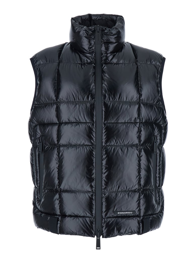 black sleeveless down jacket with high neck by Selfnex