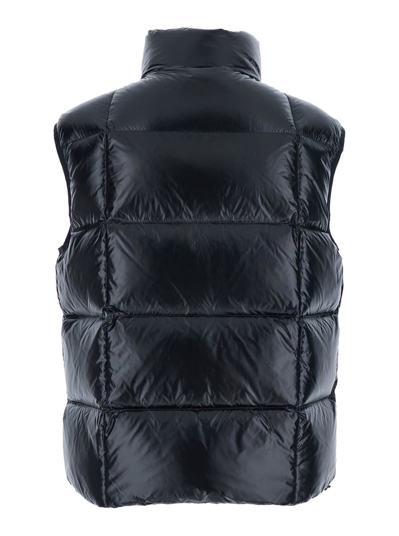 black sleeveless down jacket with high neck by Selfnex