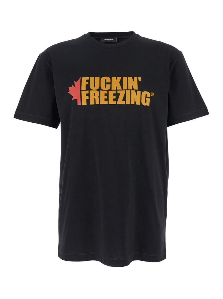 black crewneck t-shirt with front print by Selfnex