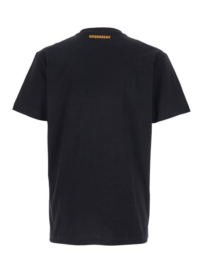 black crewneck t-shirt with front print by Selfnex