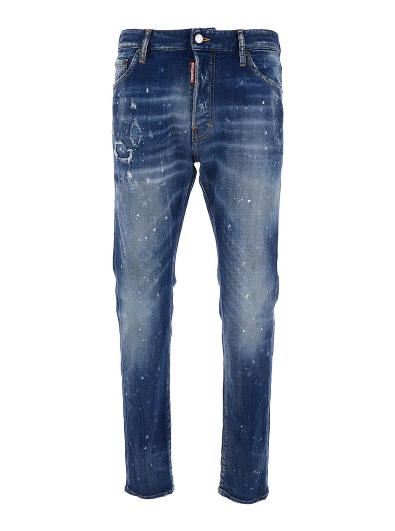 blue jeans with belt loops and painted details by Selfnex