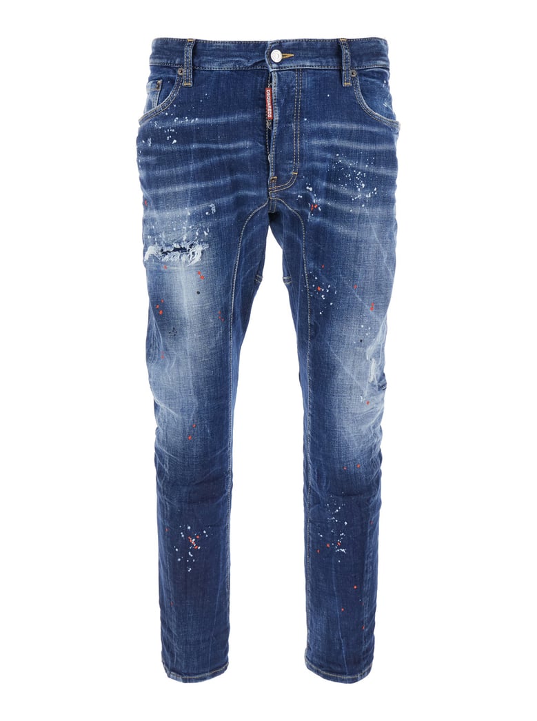 tidy biker blue jeans with logo patch by Selfnex