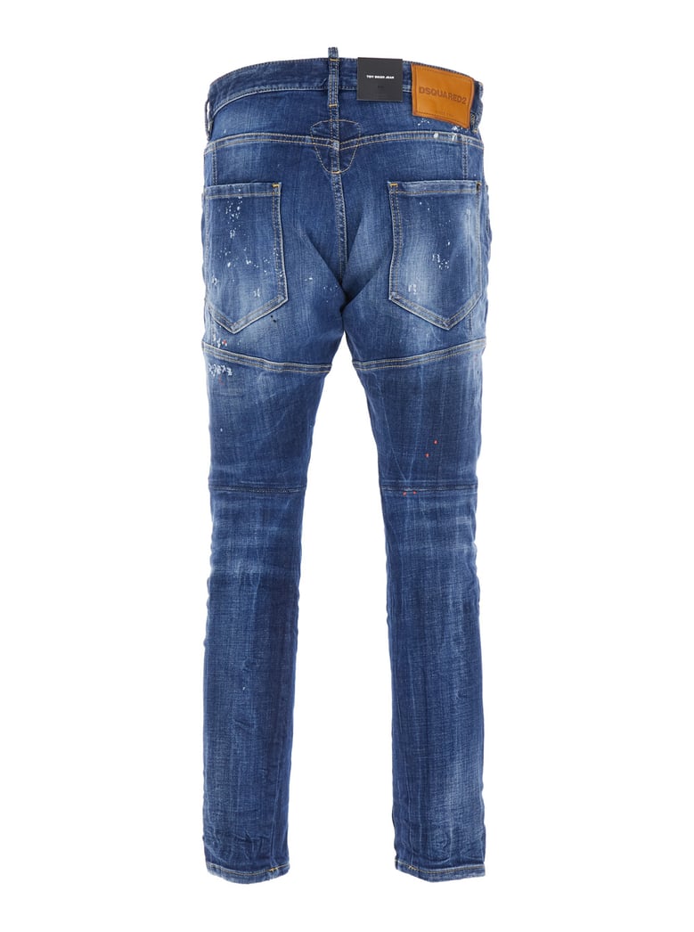 tidy biker blue jeans with logo patch by Selfnex