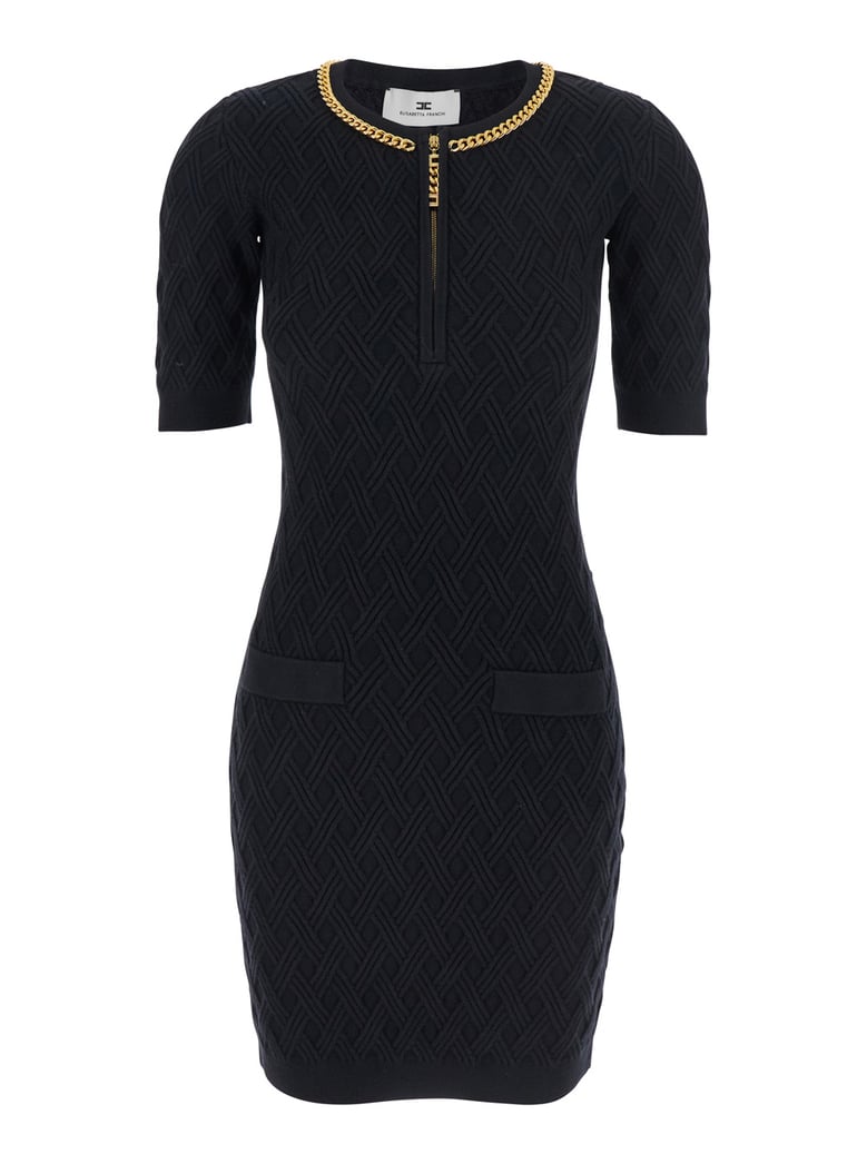 black crewneck dress with chain detail by Selfnex