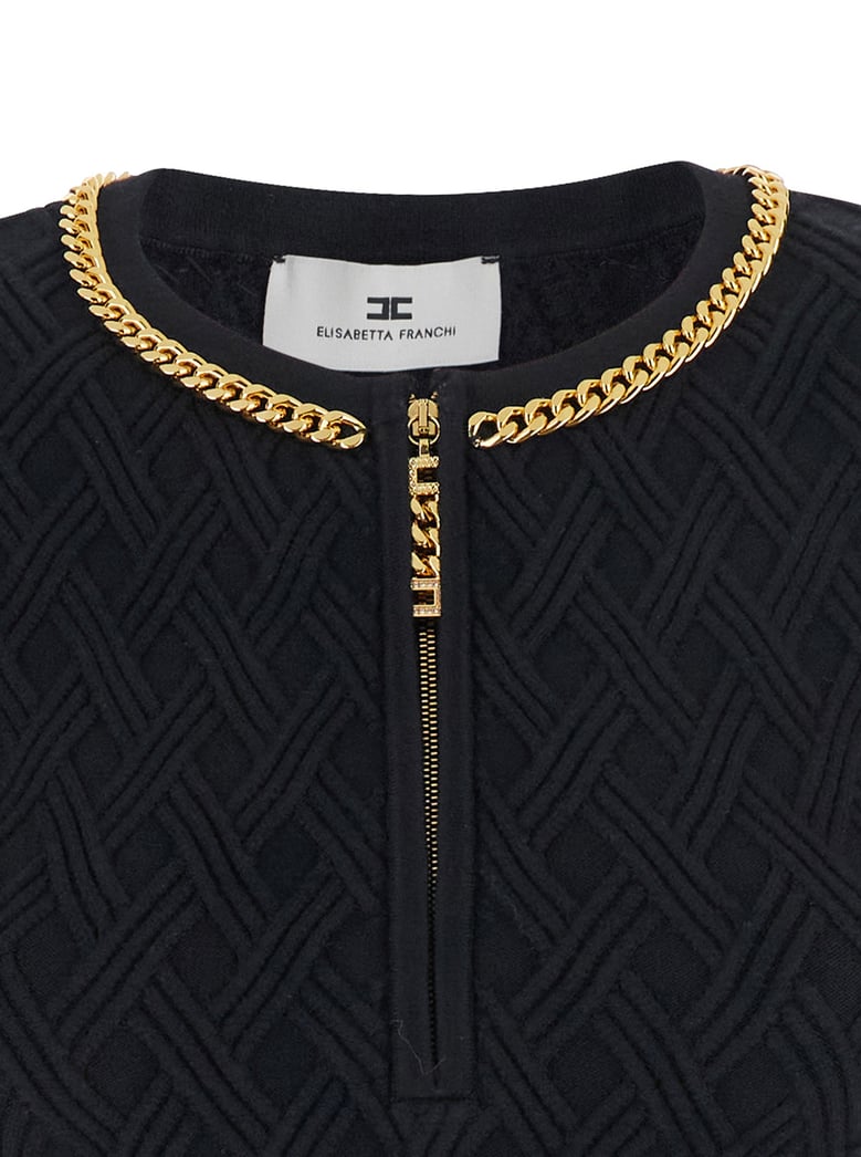 black crewneck dress with chain detail by Selfnex