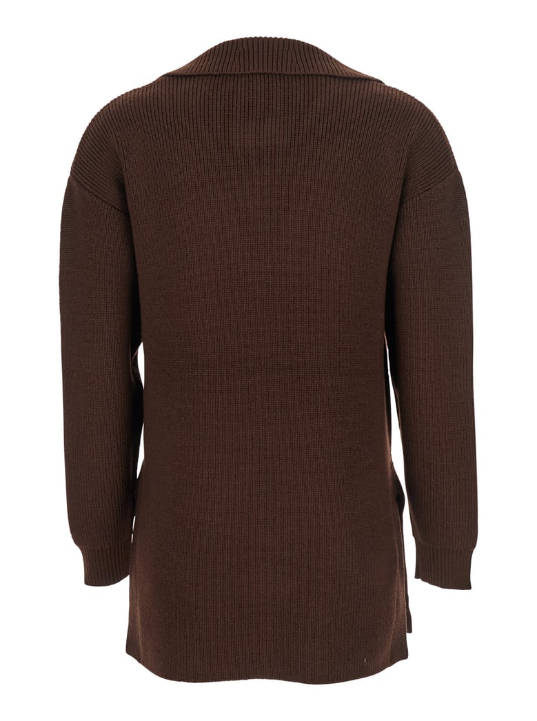 brown sweater with polo collar and buckle detail by Selfnex