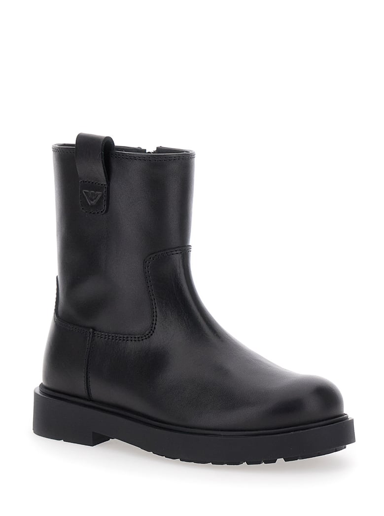 black leather boots with logo patch by Selfnex