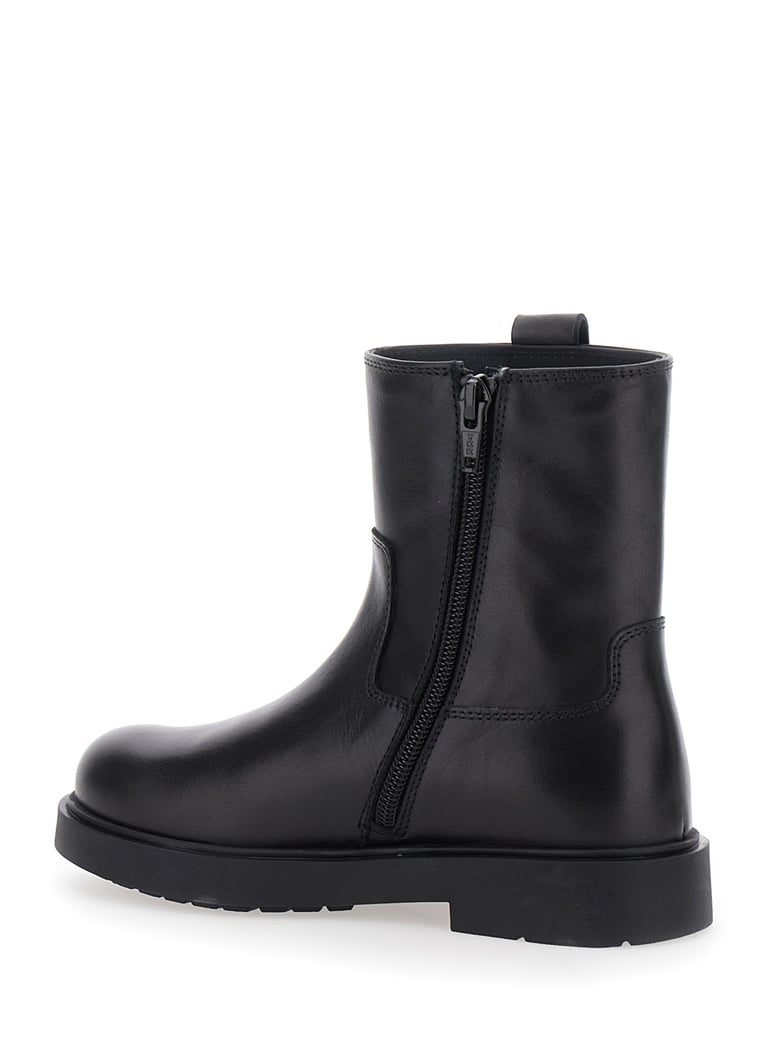 black leather boots with logo patch by Selfnex