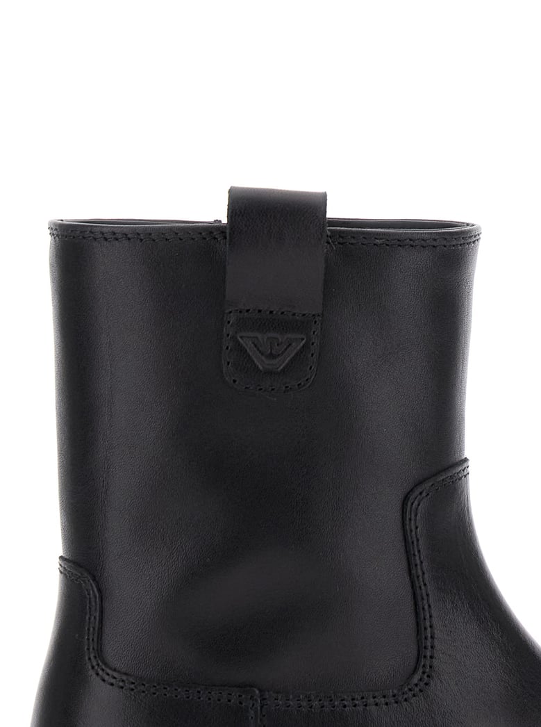 black leather boots with logo patch by Selfnex