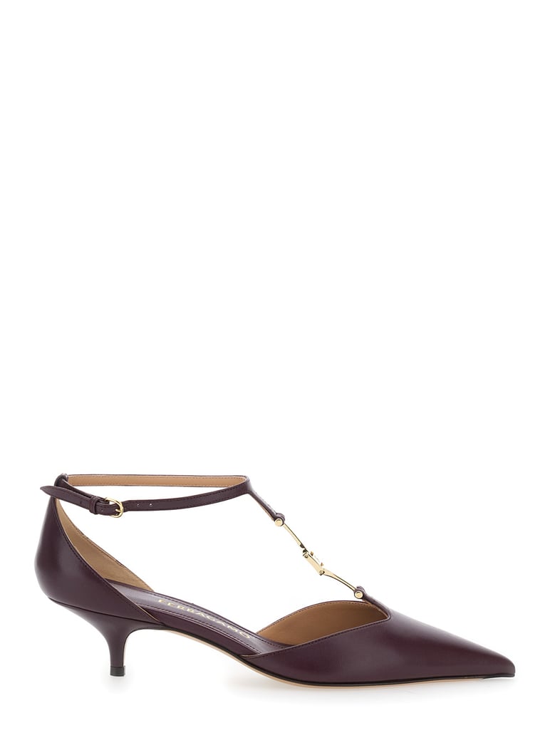 bordeaux pumps with t strap and low heel by Selfnex