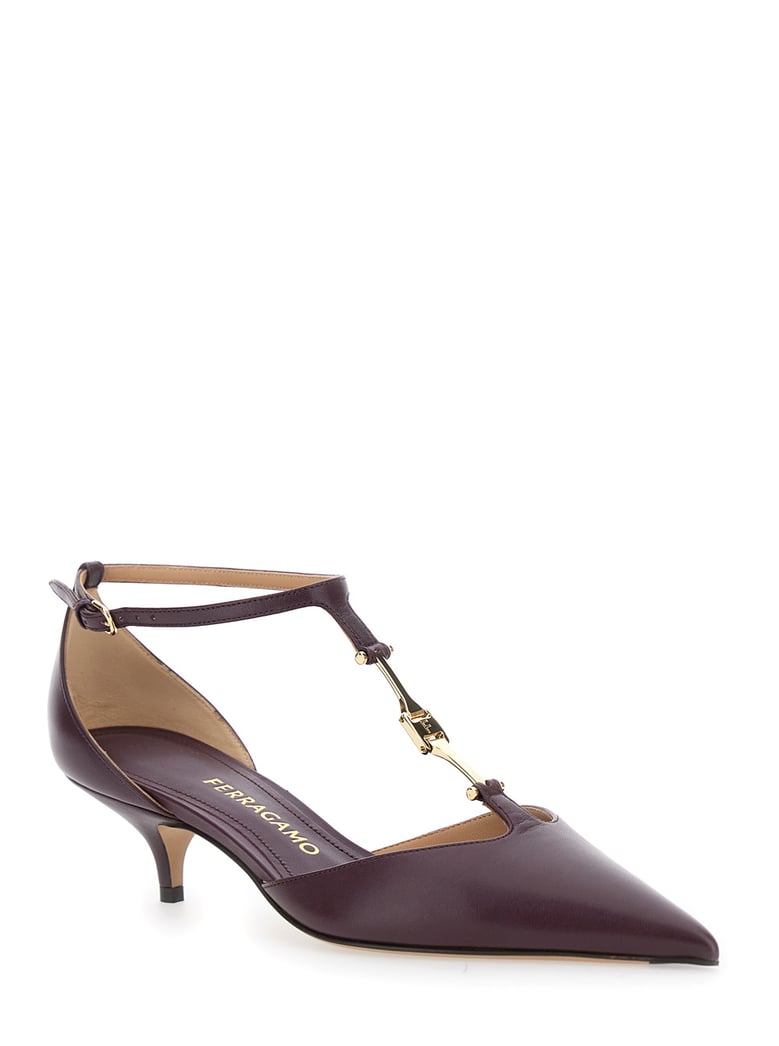 bordeaux pumps with t strap and low heel by Selfnex