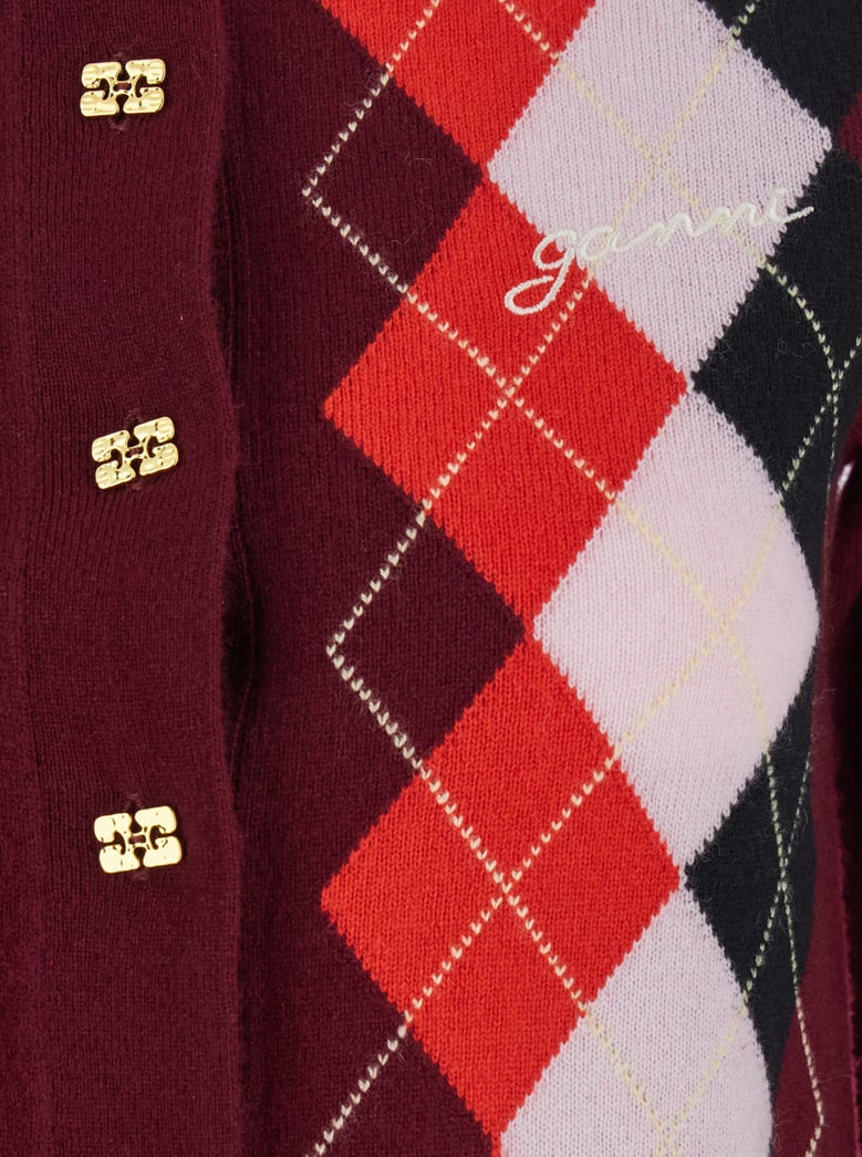 multicolor crewneck cardigan with jewel buttons by Selfnex
