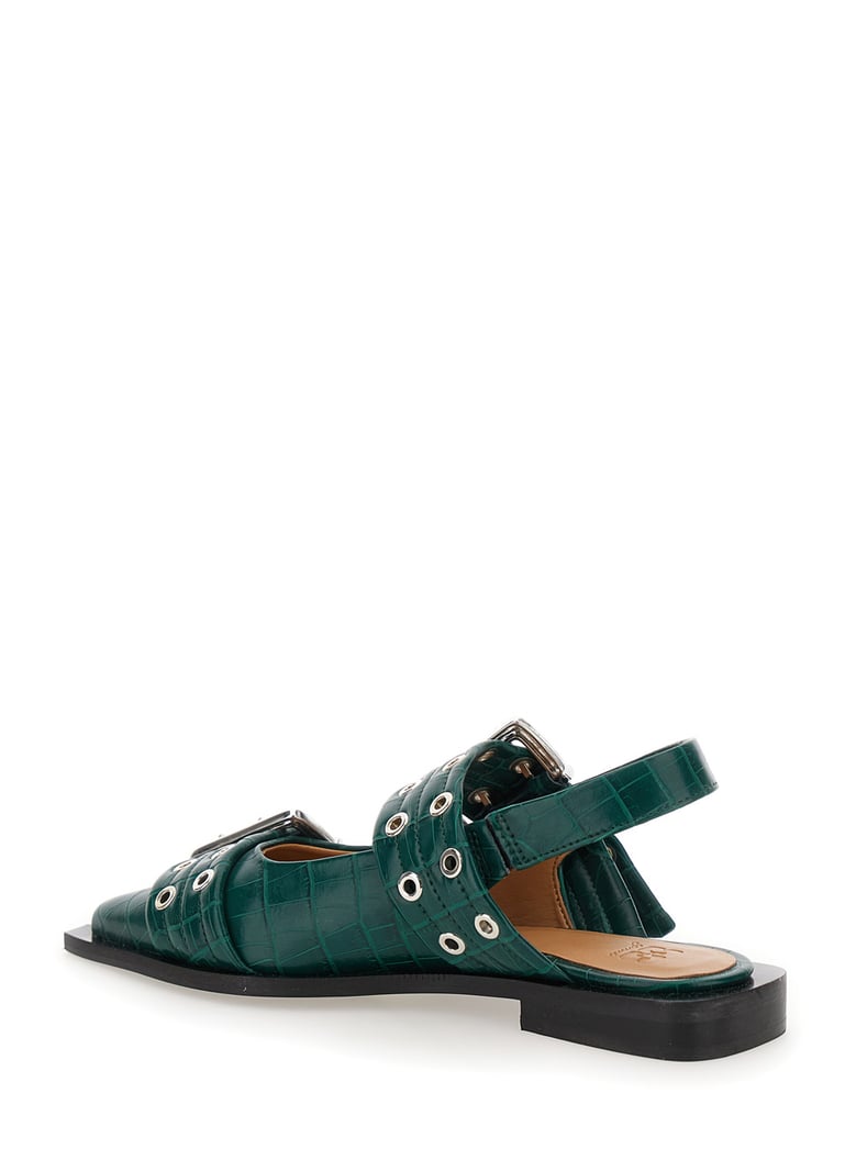 green ballet shoes with double buckle by Selfnex